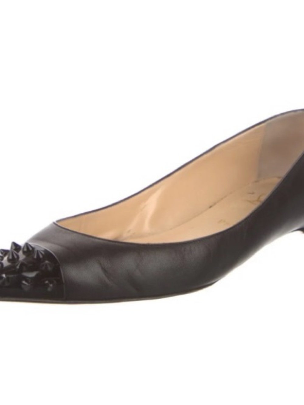 Christian Louboutin Black Leather Studded Point Toe Flat